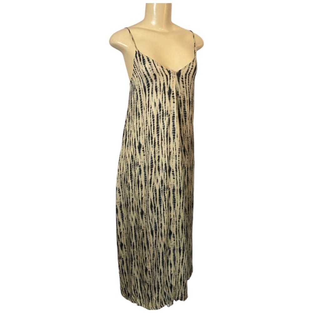 Zara Tan & Navy Tie Dye Maxi Dress Size M/L 100% Viscose Sleeveless - Picture 4 of 9